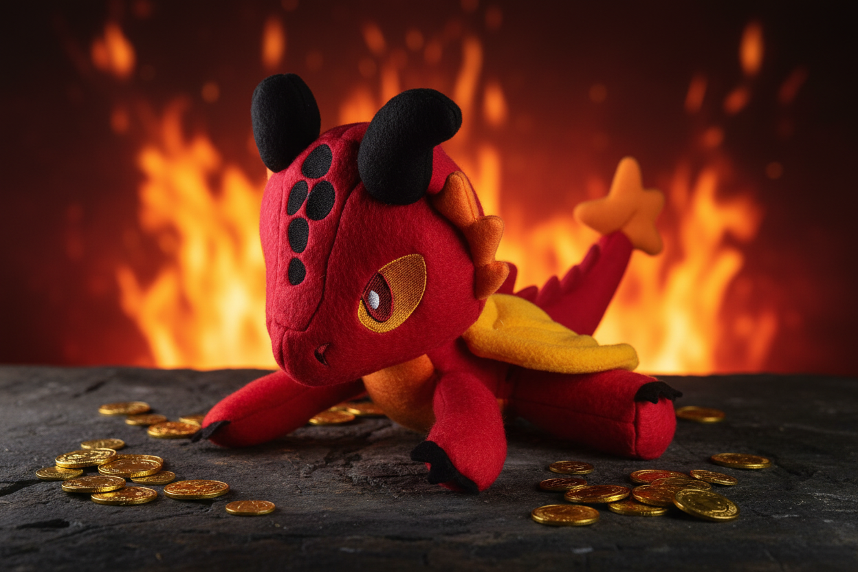 Handmade Fire Dragon Plush Lifestyle Shot