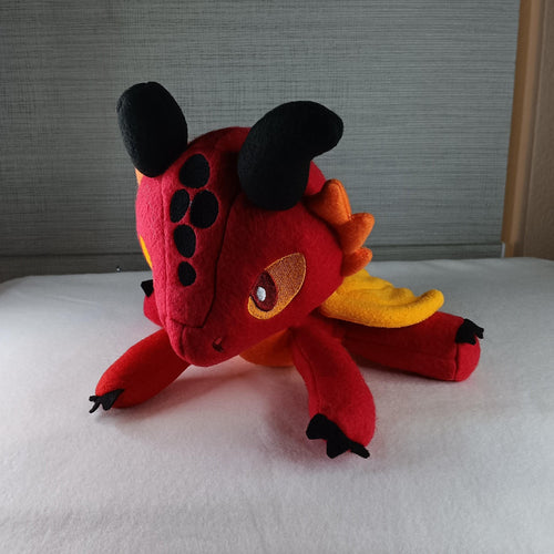 Handmade Fire Dragon Plush: Red & Gold Fantasy Stuffed Animal