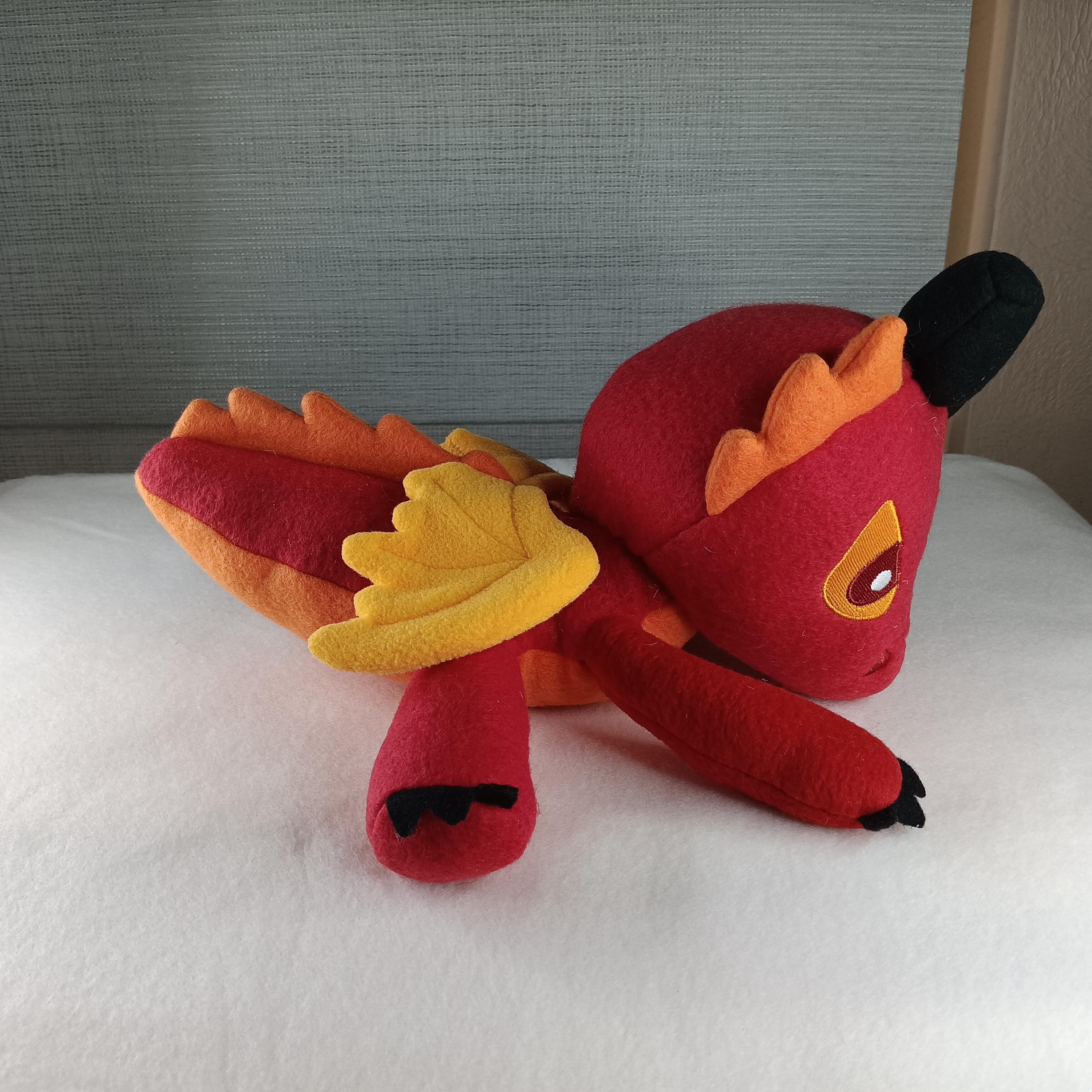 Handmade Fire Dragon Plush: Red & Gold Fantasy Stuffed Animal